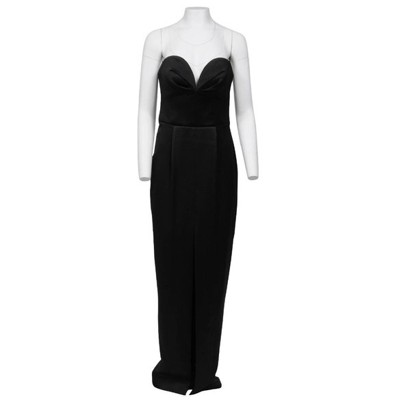 Rasario Corset Long Maxi Dress IT 42 Black Satin Strapless Front Split - Picture 1 of 10